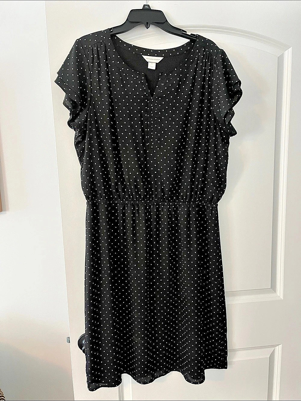Christopher & Banks Polka Dot Ruffle Sleeve Dress in Black & White Size XL